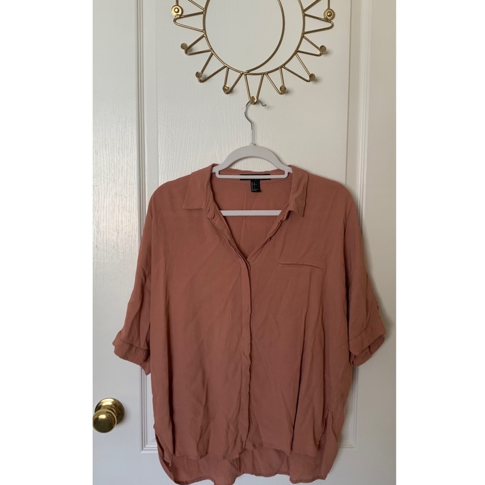 Forever 21 Salmon Pink Dolman Sleeve Collard Shirt